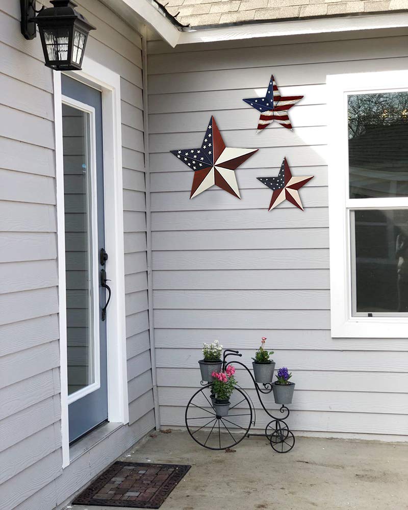 YK Decor Patriotic Metal Barn Star Outdoor Indoor Hanging Wall Decor Star Ornaments 12inch - Image 3